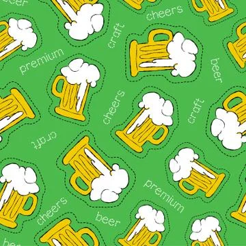 Hand drawn beer patch icon seamless pattern Illustrazione stock
