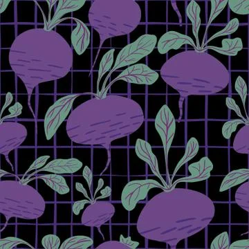 Hand drawn beet seamless pattern on black background. イラスト素材