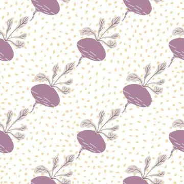 Hand drawn beet seamless pattern on dots background. Doodle beetroot backdrop 库存插图