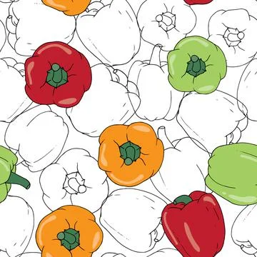 Hand-drawn bell peppers, vector seamless pattern background Illustrazione stock