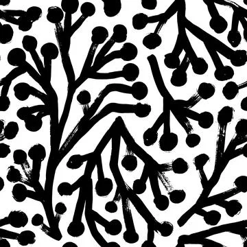 Hand drawn berry branches vector seamless pattern Stock Illustration