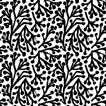 Hand drawn berry branches vector seamless pattern Stock Illustration