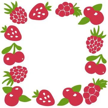 Hand drawn berry frame. Berry icon and strawberry inscription for print and w Stock Illustration