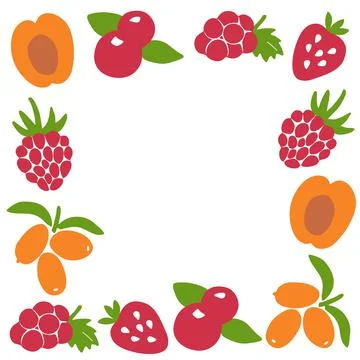 Hand drawn berry frame. Berry icon and strawberry inscription for print and w Stock Illustration