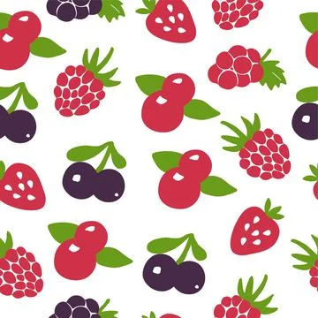 Hand drawn berry seamless pattern. Berry icon and strawberry inscription for  Stock Illustration