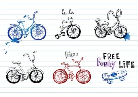 Hand drawn bicycles Stock Illustration