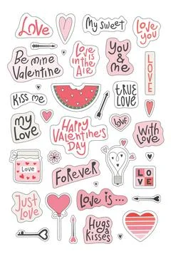 Hand drawn big clipart vector set of elements for Valentines day, scrapbooking Stock Illustration
