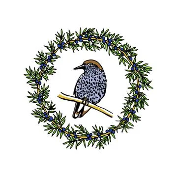 Hand drawn bird emblem Stock Illustration