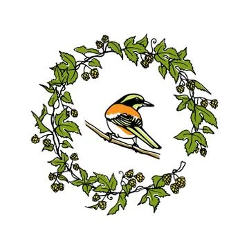 Hand drawn bird emblem Stock Illustration