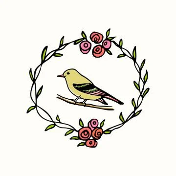 Hand drawn bird emblem Stock Illustration