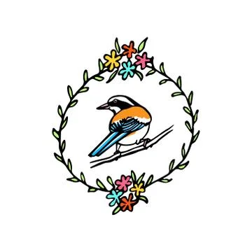 Hand drawn bird emblem Stock Illustration