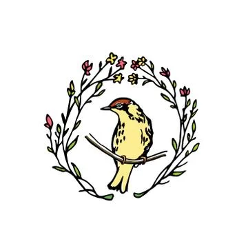 Hand drawn bird emblem Stock Illustration