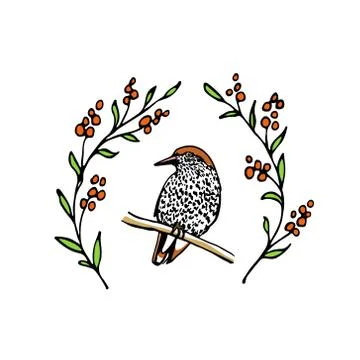 Hand drawn bird emblem Stock Illustration