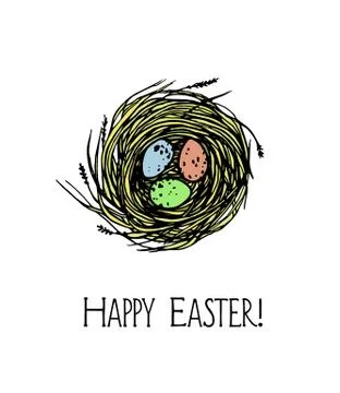 Hand drawn bird nest Stock Illustration