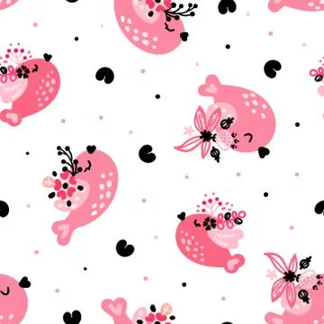 Hand drawn birds pattern pink. Stock Illustration