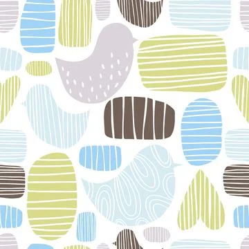 Hand drawn birds.  Vector  seamless pattern Ilustración de archivo