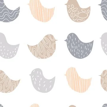 Hand drawn birds.  Vector  seamless pattern 스톡 일러스트