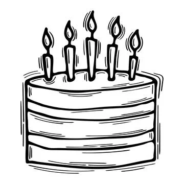 Hand drawn Birthday cake. Doodle pastry food. Wedding, anniversary, party Stock Illustration