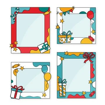 Hand drawn birthday collage frames set Stock Illustration