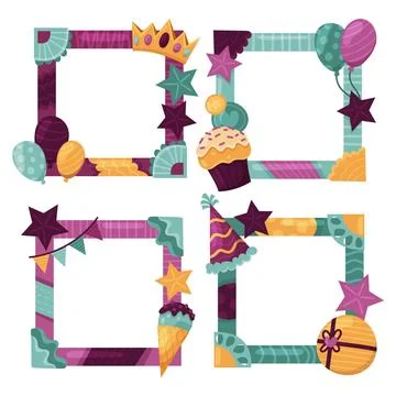 Hand drawn birthday collage frames pack Stock Illustration