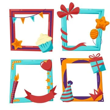 Hand drawn birthday collage frames collection Stock Illustration