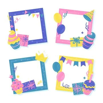 Hand drawn birthday collage frames Stock Illustration