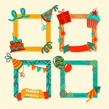 Hand drawn birthday collage frames set Stock Illustration