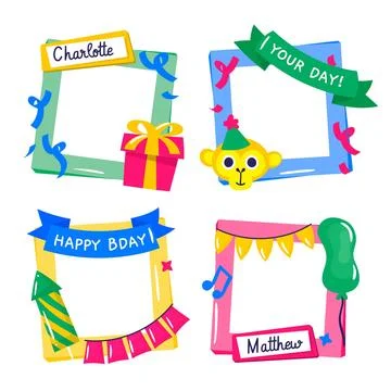 Hand drawn birthday collage frames collection Stock Illustration