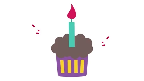 Hand Drawn Birthday Cupcake Icon with Burning Candle and Chocolate Frosting 動画素材 345826489