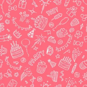 Hand drawn Birthday seamless pattern. Cute background. Party theme. Happy B.. Stock Illustration