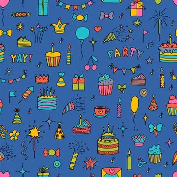 Hand drawn Birthday seamless pattern. Party theme. Cute background Stock Illustration