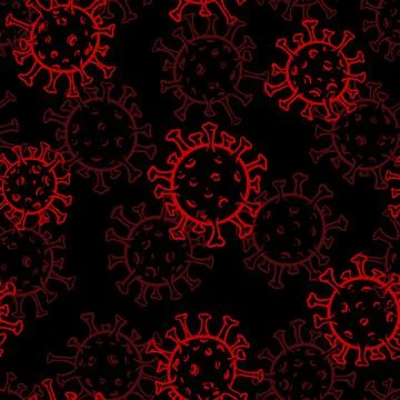 Hand drawn black and red doodle sketch seamless bacterium and virus pattern.  Stock Illustration
