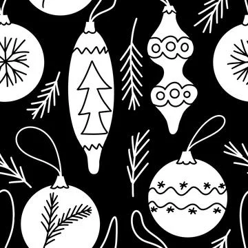 Hand drawn black and white seamless pattern with Christmas winter trees Stock Illustration