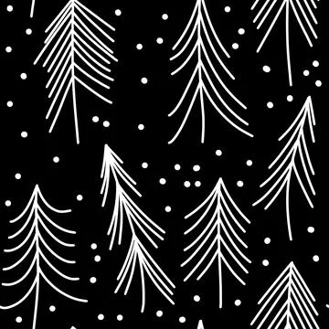 Hand drawn black and white seamless pattern with Christmas winter trees Stock Illustration