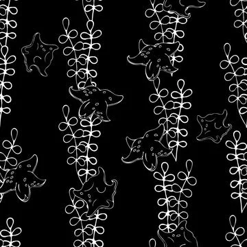 Hand Drawn Black and White Fish Background. Stock Illustration