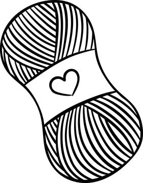 Hand-drawn black and white icon of a skein of yarn for knitting, sketch sty.. Stock Illustration