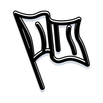Hand drawn black and white waving flag icon Stock Illustration