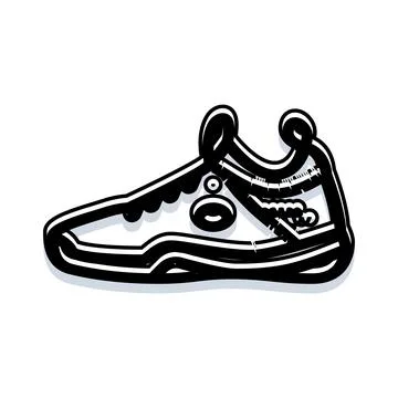Hand drawn black and white sports sneaker footwear icon Stock Illustration