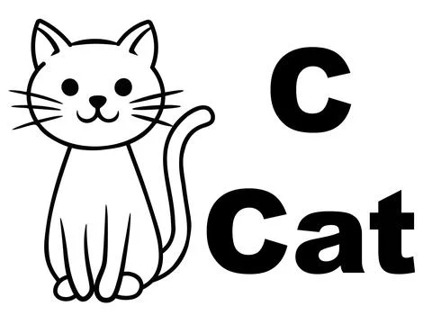 Hand drawn black and white vector illustration of a cute sitting cat with let Stock Illustration