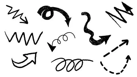 Hand drawn black arrow doodle vector set Illustrazione stock