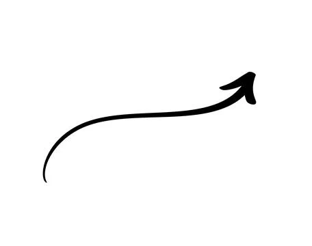 Hand drawn black arrow is pointing down after following a curved path, giving Illustrazione stock