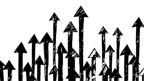 Hand-drawn black arrows pointing upwards on white background vector illustr.. Stock Illustration