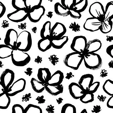 Hand drawn black botanical vector seamless pattern Stock Illustration
