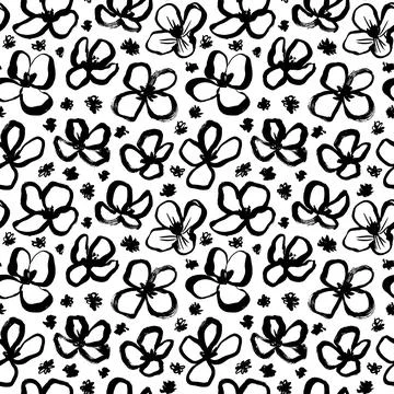Hand drawn black botanical vector seamless pattern Stockillustratie
