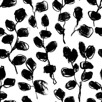 Hand drawn black brush branches seamless pattern Stock Illustration