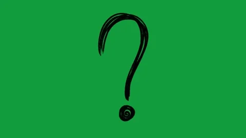 Hand Drawn Black Brush Stroke Question Mark Animated Symbol on Green Screen Видео 341310622