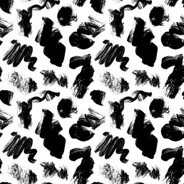 Hand drawn black brush strokes seamless pattern. Stock Illustration