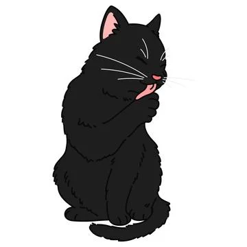Hand drawn black cat sitting and grooming illustration Stock Illustration