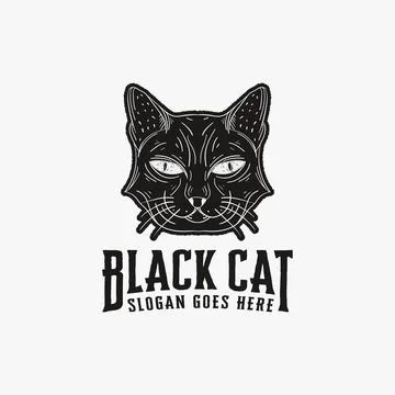 Hand drawn black cat vector logo illustration template on white background Stock Illustration