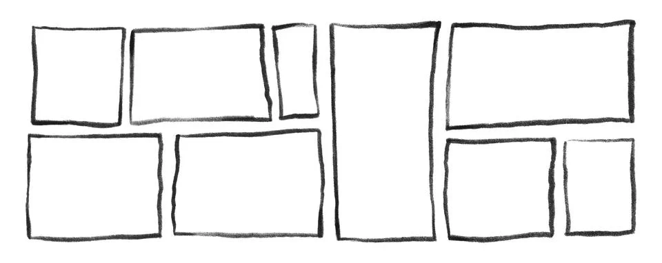 Hand-drawn black chalk frames with rough texture Stock Illustration